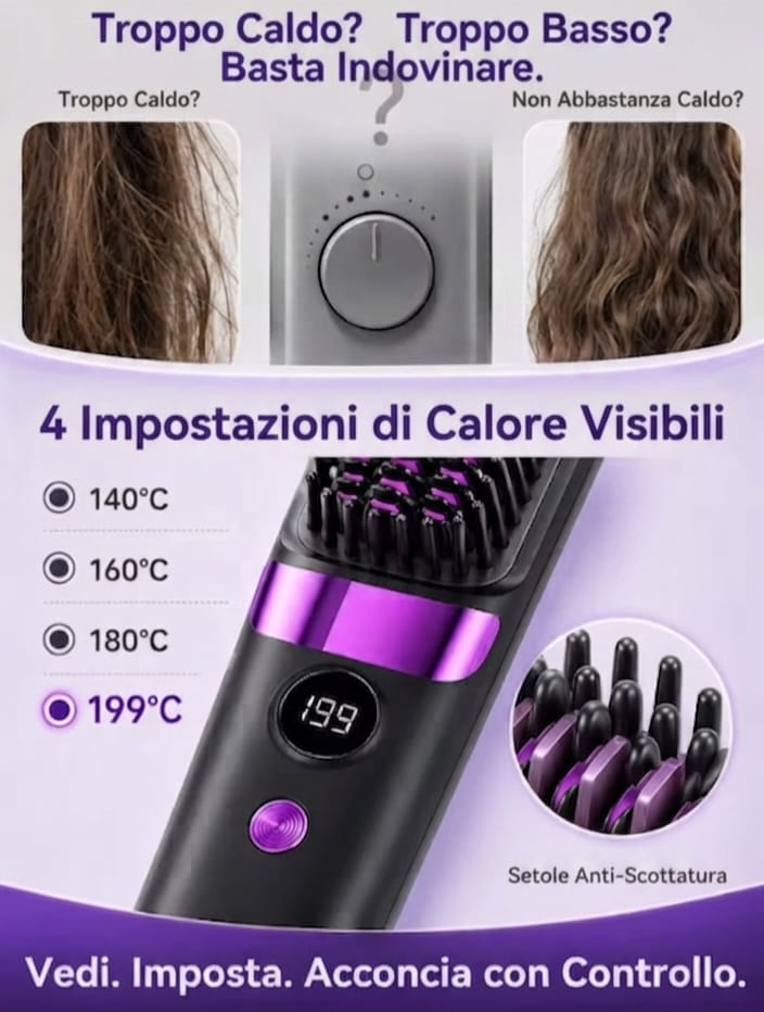 Spazzola Lisciante Senza Fili Portatile con Ricarica USB-C