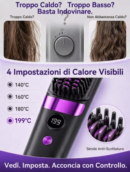 Spazzola Lisciante Senza Fili Portatile con Ricarica USB-C